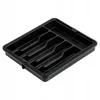 A black plastic cutlery organizer tray with multiple compartments. Produktbild-Vorschau