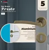 A marketing image showcasing a bronze-colored door handle set with text highlighting its features and warranty. Produktbild-Vorschau