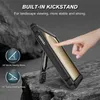 A hand is shown interacting with a phone case that has a built-in kickstand, demonstrating its landscape viewing modes. Produktbild-Vorschau