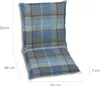 A chair cushion with a plaid pattern is shown against a white background with dimensions indicated by lines and text. Produktbild-Vorschau