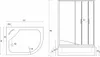 Technical drawings of a shower cabin and shower tray with dimensions. Podgląd zdjęcia produktu