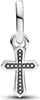 A close-up studio shot of a silver cross charm with black accents. Produktbild-Vorschau