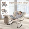 A woman relaxing in a beige rocking chair in a well-lit room. Anteprima dell’immagine prodotto