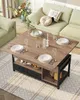 A living room scene with a sectional sofa and a coffee table that can be raised to dining height. Voir les images du produit