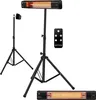 A product shot of an Echos infrared heater on a tripod stand, with a remote control. Produktbild-Vorschau