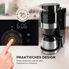 A close-up of a coffee machine with a digital display and a hand interacting with it, along with marketing text. Produktbild-Vorschau