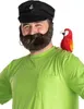 A man dressed as a pirate captain with a fake beard and a parrot on his shoulder. Produktbild-Vorschau