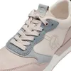 Close-up view of the front of a beige and pink sneaker. Voir les images du produit