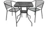 A black metal bistro set with a square table and two chairs, shown on a white background. Náhled obrázku produktu