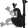 A close-up view of a black motor mount clamp attached to a vertical pole, with a faded image of a similar clamp in the background. Produktbild-Vorschau
