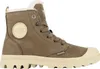 A single brown Palladium winter ankle boot with cream-colored sole and toe cap, shown from the side against a white background. Produktbild-Vorschau