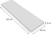 A diagram of a gray bench cushion with dimensions indicated. Produktbild-Vorschau