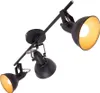 A black metal track light with three adjustable spotlights. Produktbild-Vorschau