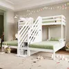 A children's bedroom with a white bunk bed, green bedding, and toys. Náhled obrázku produktu