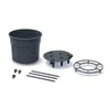 A set of components for a tomato planter, including a pot, a drainage insert, stakes, and clips, laid out on a white background. Produktbild-Vorschau