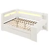 A white bed frame with integrated shelving and LED lighting. Náhľad obrázku produktu