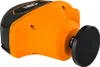 A close-up, angled view of a small orange and black polishing tool with a black polishing pad attached to its front. Produktbild-Vorschau