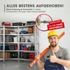 A man in a yellow hard hat holds a level and gives a thumbs up in front of a shelving unit filled with various items. The shelving unit is in a garage or workshop setting. Anteprima dell’immagine prodotto