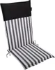 A high-back chair cushion with black and white stripes and a solid black top section, shown against a white background. Produktbild-Vorschau