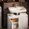 A bathroom vanity with a sink and storage cabinet. Voir les images du produit