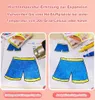 Popcorn-Stifte in einer zweiteiligen Collage, die zeigt, wie Hitze die Tinte auf einer Zeichnung einer blauen Shorts ausdehnt Voir les images du produit