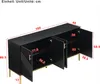 A black sideboard with gold legs and handles, shown with its doors open to reveal interior shelves and dimensions. Anteprima dell’immagine prodotto