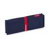 A folded navy blue seat pad with a red strap. Produktbild-Vorschau