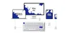 A diagram showing a mechanical keyboard connected to a MacBook, PC monitor, iPad, and smartphone, illustrating connectivity options. Voir les images du produit