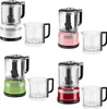 A collage of four different colored KitchenAid food processors, each shown with its accompanying clear plastic bowl and lid. Produktbild-Vorschau