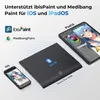 A graphic tablet is shown with a smartphone and a tablet displaying digital art, illustrating compatibility with drawing applications on iOS and iPadOS. Anteprima dell’immagine prodotto