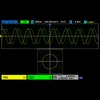 An oscilloscope displaying two waveforms and a Lissajous figure, with channel information at the bottom. Podgląd zdjęcia produktu