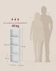 A diagram showing the dimensions of a white bookshelf next to silhouettes of two people, indicating scale and load capacity. Produktbild-Vorschau