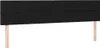 A black upholstered headboard with light wood legs against a white background. Produktbild-Vorschau