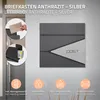 A marketing image showcasing a mailbox with text overlays highlighting its features and specifications. Produktbild-Vorschau