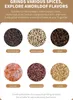 Collage of different spices in circular frames with text descriptions. Náhľad obrázku produktu