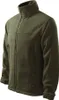 A green fleece jacket is shown against a white background.