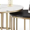 A close-up view of two nesting coffee tables with marble-effect tops and gold metal frames. Produktbild-Vorschau