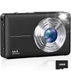 A black digital camera is shown on a white background, with a 32GB memory card next to it. Produktbild-Vorschau