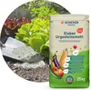 A bag of fertilizer is shown next to a circular image of a garden bed with lettuce and a shovel with fertilizer on it. Produktbild-Vorschau