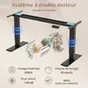 A diagram showing the features of a height-adjustable desk. Voir les images du produit