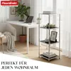A modern home office setup with a desk, chair, laptop, and a shelving unit. Produktbild-Vorschau