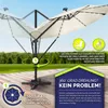 An outdoor patio scene with a large beige umbrella and instructional graphics. Náhľad obrázku produktu