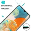 Close-up of a smartphone screen protector being applied to a phone, with marketing text. Produktbild-Vorschau