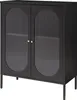 A black sideboard with fluted glass doors and gold handles, shown against a white background. Podgląd zdjęcia produktu