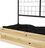 A close-up view of a wooden raised garden bed with a black liner and a metal trellis. Voir les images du produit