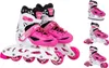 A pair of pink and white inline skates are shown, with smaller images of the skates in different configurations on the right side. Náhľad obrázku produktu