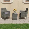 3-tlg. Bistro-Set Poly Rattan und Hartglas Grau Produktbild-Vorschau 2