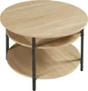 A round, three-tiered coffee table with a wood-look top and dark metal legs, shown against a white background. Podgląd zdjęcia produktu