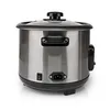 A close-up rear view of a silver and black rice cooker against a white background. Náhled obrázku produktu