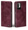 A burgundy flip case for a smartphone is shown from the front and back. Produktbild-Vorschau